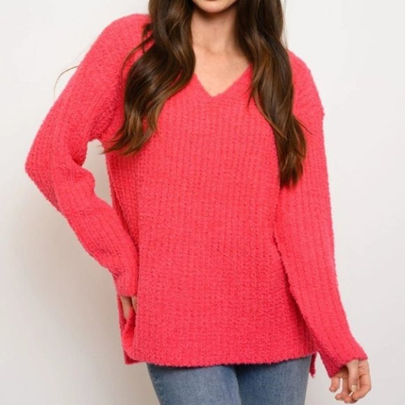 Pink So Soft Cozy V-neck Sweater top - Picture 4 of 9